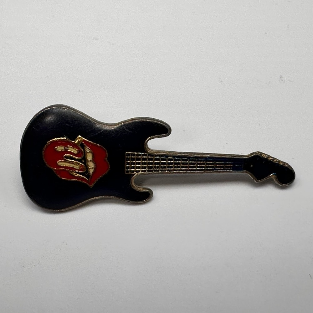ROLLING STONES VTG‎ ELECTRIC GUITAR Lapel Pin Brooch Tongue 1.5 IN Rock & Roll